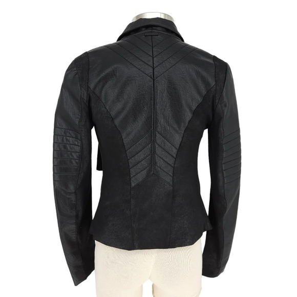 Blanc Noir Drape Front Moto Jacket Vegan Faux Leather Goth Quilted Jacket - Picture 6 of 10